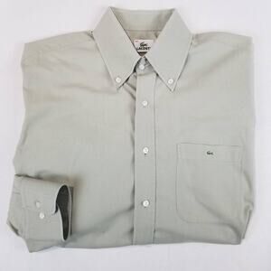 Lacoste Shirt Mens 44 Large Sage Green Button Down Long Sleeve Cotton Logo